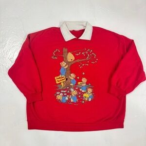 Vintage Teddy Bear‎ Sweatshirt Collared Neck Whimsical Honey Bear Graphics XXL